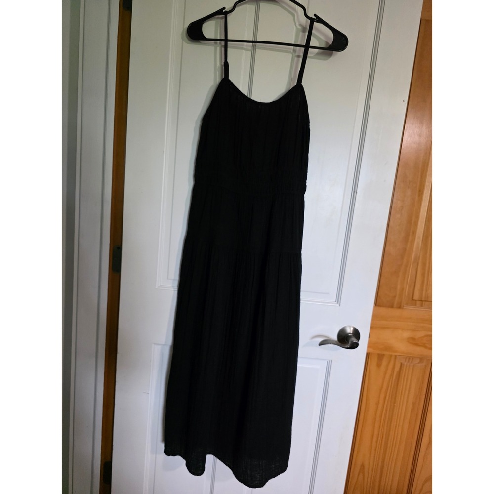 Old Navy Womens Black Cotton Gauze Tiered Midi Dress Smocked Waist NWT Size M